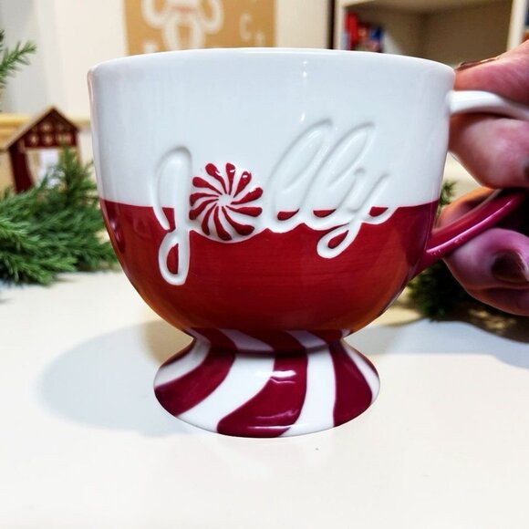 STARBUCKS 2007 Red White Footed Mug Peppermint Candy Cane Design Gift for Her - Picture 3 of 6